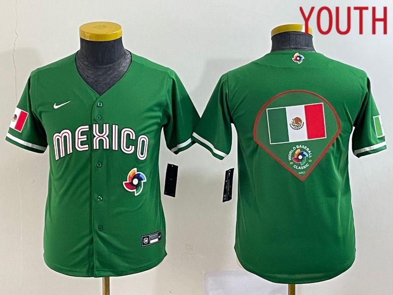 Youth 2023 World Cub Mexico Blank Green Nike MLB Jersey2
